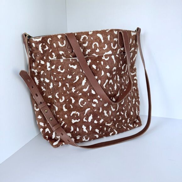 NWT Madewell The Medium Transport Tote Printed Calf Hair Edition in Pecan Multi - Picture 9 of 15